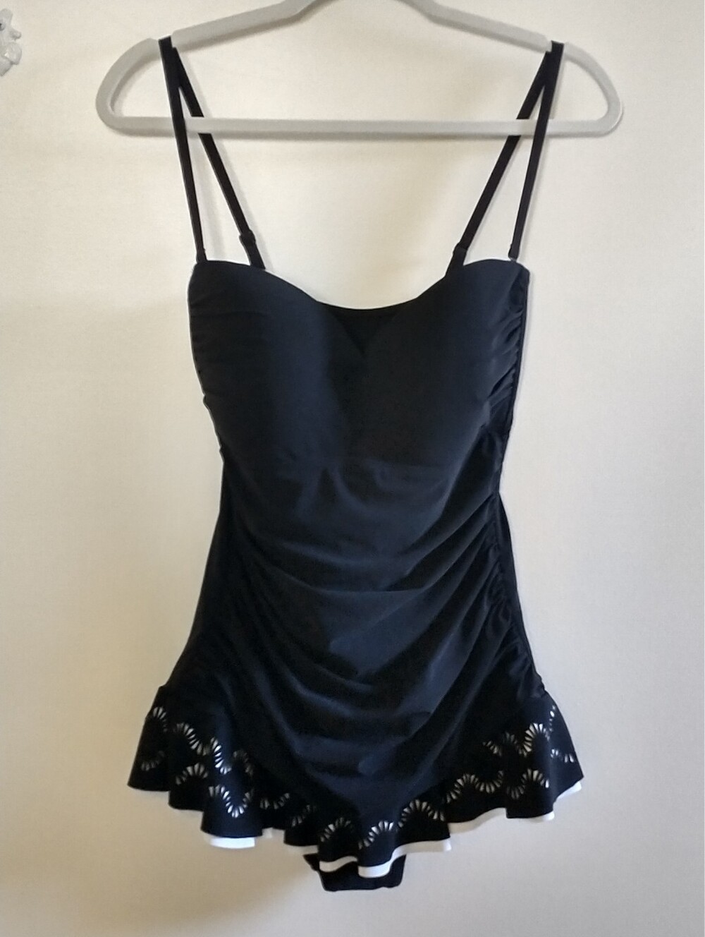 Profile By Gottex Black One-Piece Swimdress with Laser-Cut Ruffle Hem 14